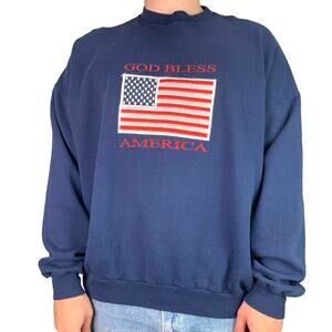 Vintage 90s Patriotic Embroidered God Bless America Crewneck Sweatshirt
